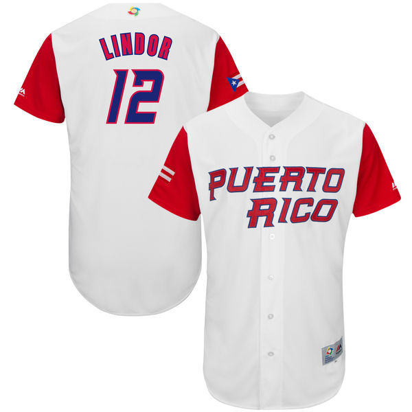 customized Men Puerto Rico Baseball #12 Francisco Lindor White 2017 World Baseball Classic Authentic Jersey